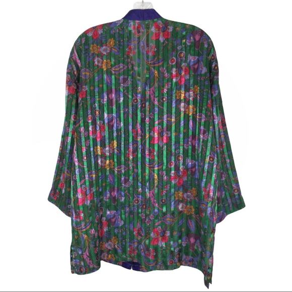 VICTORIA'S SECRET Vintage Gold Label Satin Floral Damask Striped Pajama Shirt M - Picture 7 of 12